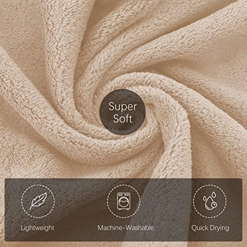 TENSTARS Luxury Silk Hemming Towel Set - Light Thin Quick Drying - 2 Bath Towels 2 Hand Towels 2 Washcloths - Ultra Soft Microfiber Towel for Bath Fitness, Sports, Yoga, Travel (Brown 6 Pieces)