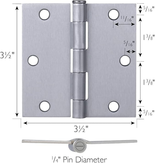 Design House 9-Pack Brushed Chrome Interior Door Hinges – 3.5-inch x 3.5-inch – Square Corner Radius Steel Door Hinge – Fits Standard Doors – Design House 185918