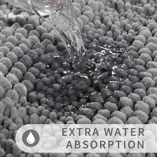Yimobra Toilet Rugs U Shaped Washable 24 x 20, Non Slip and Super Absorbent Toilet Mat, Quick Dry, Ultra Luxury Microfiber Chenille Plush Fluffy Contour Bath Rugs for Toilet Base, Gray
