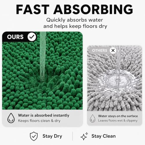 Bathroom Rugs Sets 2 Piece,Super Absorbent Soft,Thick,Machine Washable Chenille Bath Mat,Non Slip Toilet Floor Rug,Bath Mats for Bathroom,20x32 Plus 20x20 U Shape,Dark Green