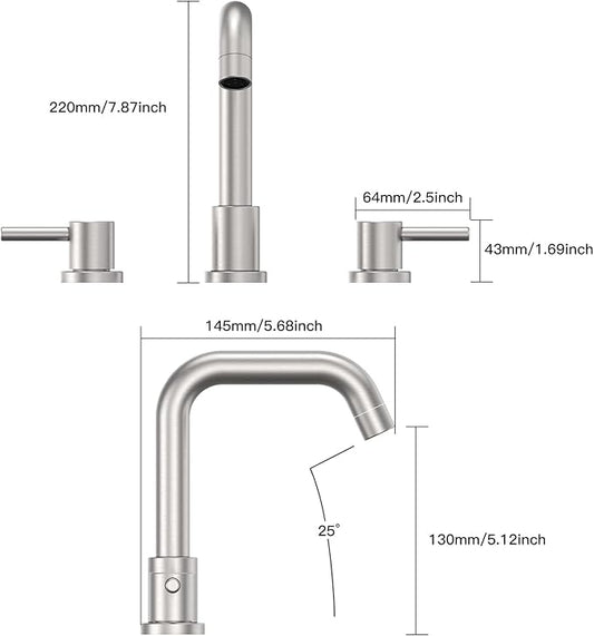GAOMON Brushed Nickel Bathroom Faucet 3 Hole,8 Inch Bathroom Faucet with Metal Pop-up Drain Assembly, Two Handle Vanity Faucet with cUPC Supply Lines, 8" Widespread Bathroom Sink Faucet