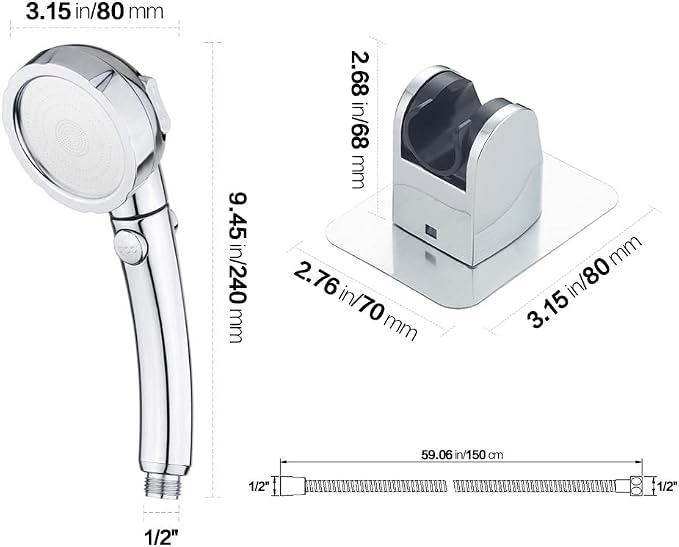 RV & Camper High Pressure Handheld Shower Head with Pause Button | 3 Spray Modes with ON/OFF Switch, Detachable Dog Shower Attachment, Drill-Free Pet Shower Wand with Bracket & Hose, Chrome