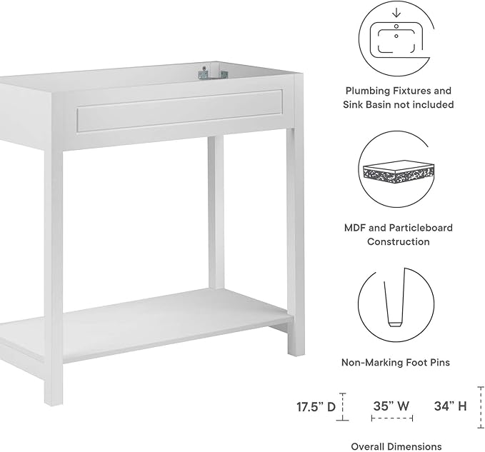 Modway Altura Modern 36" Bathroom Vanity Cabinet in White - Sink Basin Not Included