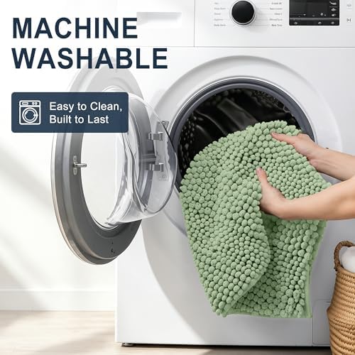 Smiry Thick Chenille Large Bathroom Runner Rugs 47x32, Bath Mat, Sage Green