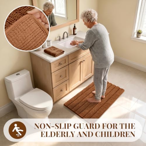 Bcoimo Bath Rug Mat,30x20 Chenille Extra Soft Burnt Orange Bathroom Tub Mat
