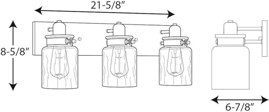 Progress Lighting P300047-009 Calhoun Collection Clear Glass Farmhouse Bath Vanity Light, 3-Light, Brushed Nickel
