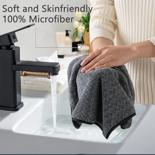 Ycosy 18 Piece Bath Towels Set,100% Microfiber Family Bathroom Towel with Hanging Loops-6 Bath Towels,6 Hand Towels,6 Washcloths,Quick Dry Highly Absorbent Shower Towel for Bathroom,Hotel,Spa-Black