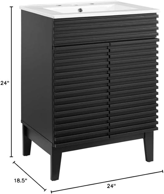 Modway Render Mid-Century Bathroom Vanity with Sink in Black White