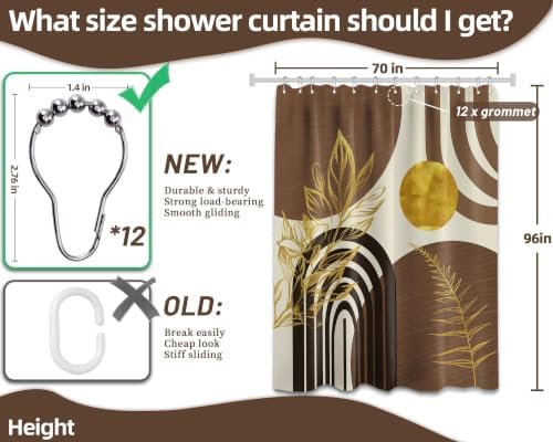 Brown and Gold Extra Long Shower Curtain, Tall 72X96 in, Mid Century