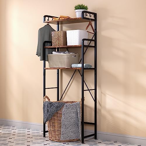 Huhote Over The Toilet Storage Rack with 3-Tier Bathroom Shelves, Space Saver Toilet Shelf, Bathroom Storage Organizer with Hooks for Over Toilet Storage and Shelf (Rustic Brown)