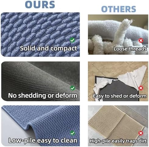 TYUU Bathroom Rugs Non Slip Washable, Super Absorbent Thin Bath Mat Quick Dry Low Pile Bathroom Rug, Denim Blue 24"x36"