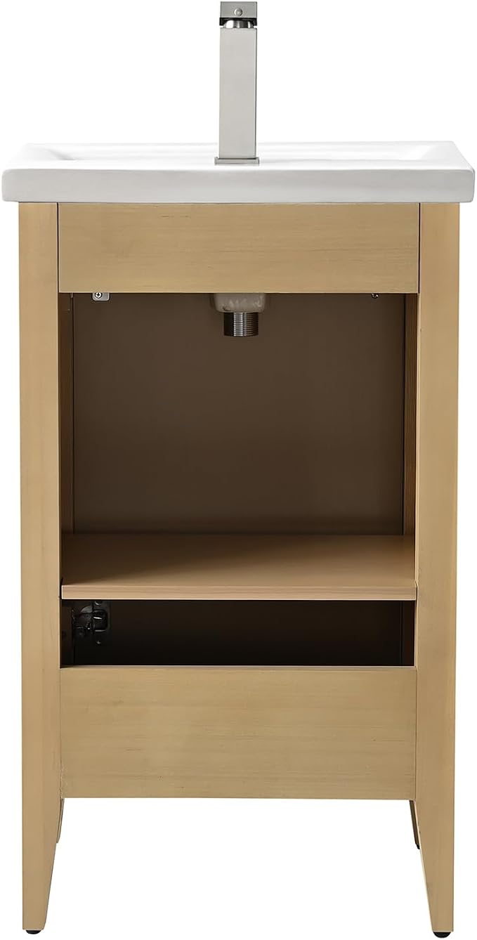 Vanity Art 20 inch Bathroom Vanity with Single Sink & Ceramic Top, Vanity Cabinet with Soft-Closing Door, Solid Wood Frame, Linear Pattern, Natural Oak, Golden Brushed Handware VA9120-NO-GB