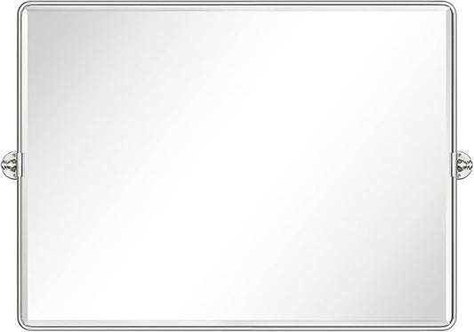 TEHOME Pivot Mirror Brushed Nickel Tilt Bathroom Vanity Mirror Brushed Nickel Metal Framed Rectangle Horizontal Tilting Beveled Vanity Mirrors, Overall 44.12 x 30 inches (Mirrror 40 x 30 inches)