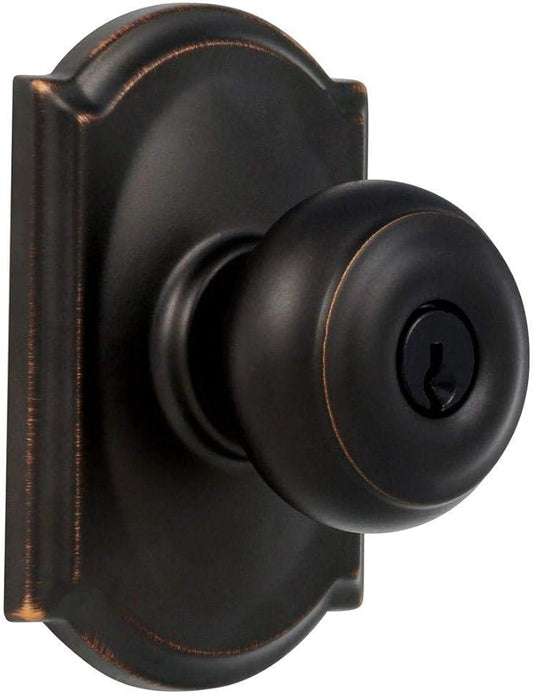 Schlage F51A GEO 716 CAM Georgian Door Knob with Camelot Trim, Keyed Entry Lock, Aged Bronze