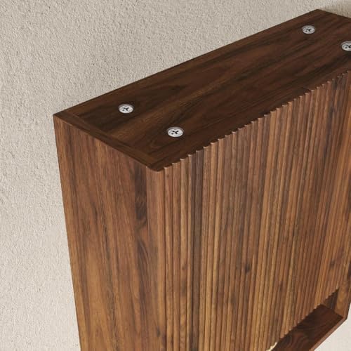 USHOWER Dark Walnut Bathroom Wall Cabinet with Fluted Doors & Open Shelf