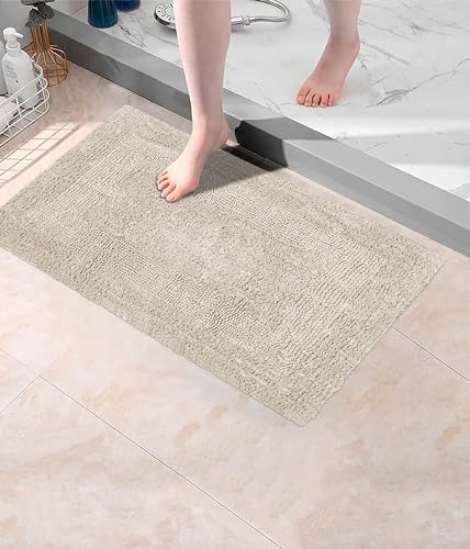 COTTON CRAFT 2 Pack Reversible Bath Mat - Soft Plush Bath Rug -17x24- Linen