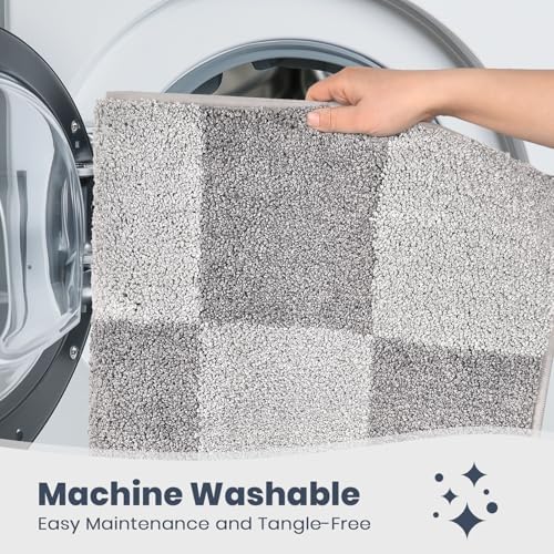 PURRUGS Bathroom Rug Non-Slip Machine Washable 24" x 60", Super Absorbent and Quick-Dry Bath Mat, Extra Soft and Plush Bath Rug for Shower, Bathtub and Sink, Light Grey & Grey