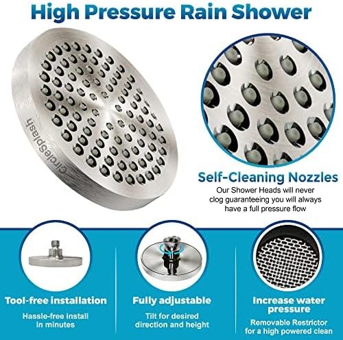 Shower Head - High Pressure 2.5 GPM - Brushed Nickel | Anti-clog silicone nozzles, removable restrictor, easy-clean fixed replacement