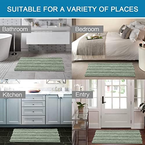 H.VERSAILTEX Bath Mats for Bathroom Non Slip Thick Chenille Striped Bath Rug Absorbent Fluffy Soft Shaggy Rugs Washable Dry Fast Plush Mats for Indoor, Bath Room, Tub - 17" x 24", Sage