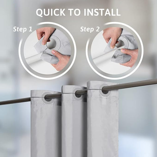 Furlinic Extra Long No Hook Shower Curtain 96 Length,Soft Fabric Bathroom Curtains,Waterproof & Machine Washable,10 Built-in Plastic Grommets,Light Gray,78x96 Inch