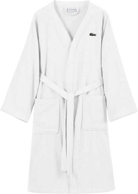 Lacoste Classic Pique Bath Robe, 100% Soft Cotton Terry, Unisex Adult Bathrobe, Absorbent & Quick Drying, One Size Fits Most