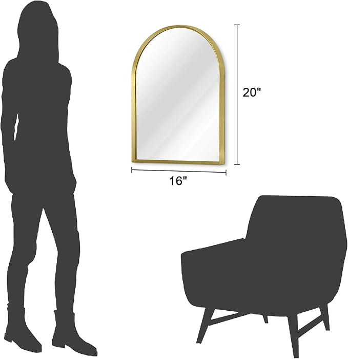 Arch Wall Mirror Aluminum Alloy Frame Bathroom Wall Mirror for Vanity Living Room, Bedroom Entryway Room Home Decor 20"x16"