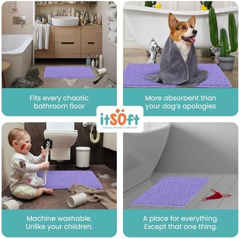 ITSOFT Large Plush Bathroom Rug 47"x21", Absorbent Machine Washable Non Slip Chenille Bath Mats, Quick Dry Bathmat, Bath Rugs for Bath, Shower, Bedroom, or Door Mat, Lavender