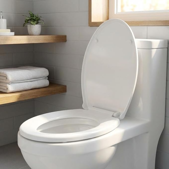 17" Round Quiet Close Toilet Seat, Biscuit Color Polypropylene with Never-Loosen Durable Design, Easy Installation and Maintenance
