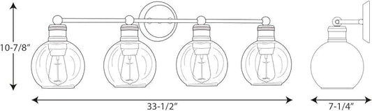 Progress Lighting P300052-104 Hansford Bath & Vanity, 4 Light, Polished Nickel