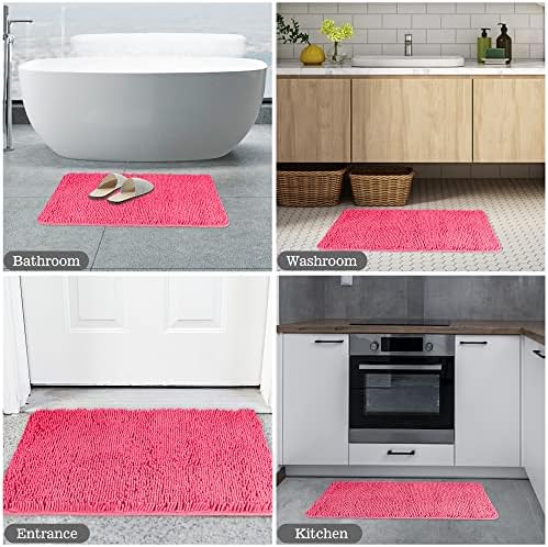 Yeaban Chenille Hot Pink Bathroom Rug 17"x24", Non-Slip Rubber Backing