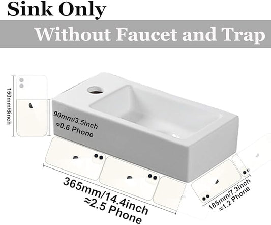 Wall Hung Basin Sink Small Cloakroom Basin Rectangle Ceramic Wash Basin Right Hand (Left Hand)