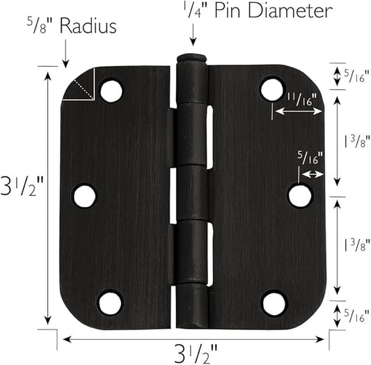 Design House 3-Pack 3.5-Inch x 3.5-Inch Interior Door Hinges with 5/8-Inch Radius, Oil Rubbed Bronze, Heavy Duty Steel Construction, Left- or Right-Handed – Design House, 181438