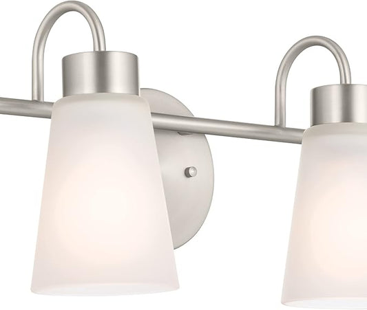 Kichler Erma 4-Light Bathroom Vanity Light Fixture with Clear Satin Etched Glass, Updated Traditional Wall Light in Brushed Nickel, (32.5" x 8.5")
