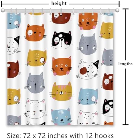 APROPHIC Cute Cat Shower Curtain for Bathroom Decor, Funny Bathroom Curtain Set, Cat Lovers Cute Cartoon Colorful Waterproof Fabric Shower Curtain with Hooks Machine Washable 72x72 in