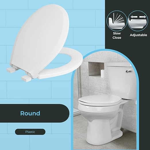 Centoco 3700SC-001 Round Plastic Toilet Seat with Safety Close, Light Weight Residential, White