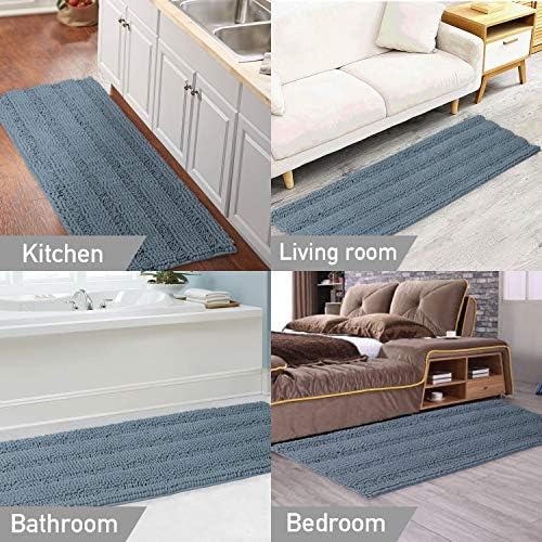 Turquoize Turquoize Large Size 59inch by 20inch Luxurious Shaggy Chenille Bath Mat Non-Slip Soft Polyimide and Polyester Runners for Bathroom Water Absorbent Machine-Washable Shag Bath Mat,Stone Blue