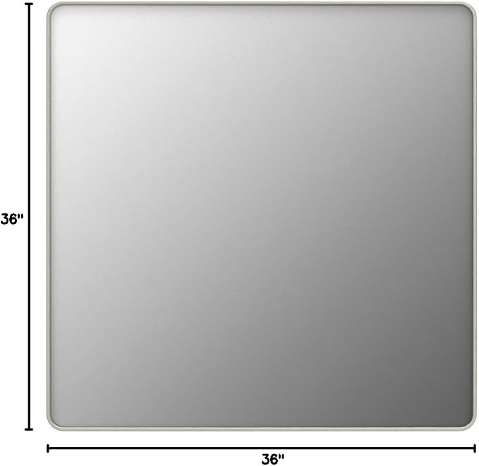 Silver Bathroom Mirror, 36 x 36 Inch Wall Mounted Square Brushed Nickel Metal Framed Modern Farmhouse Decorative Vanity Mirror for Living Room Entryway