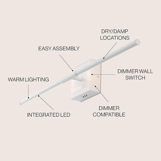 JONATHAN Y 28" White Modern Dimmable Integrated LED Wall Sconce, Metal Vanity Light for Bathroom Mirror Bedroom Hallway, Sleek Hardwired Wall Lamp Fixture, 3000K (JYL7022G)