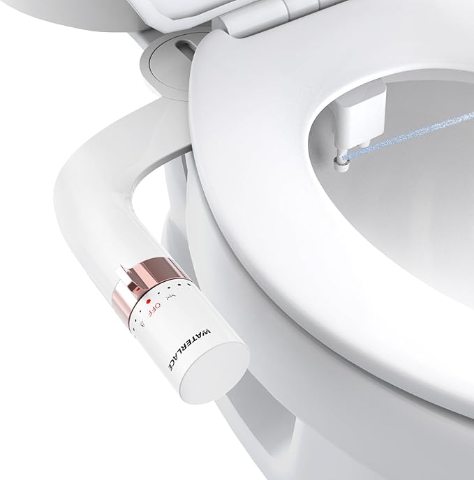 Bidet Attachment for Toilet, Dual Nozzle Bidet Toilet Seat, Non-Electric Ultra-Thin Bidets for Existing Toilets, Rear/Feminine Wash with Adjustable Water Pressure (Rose Gold)
