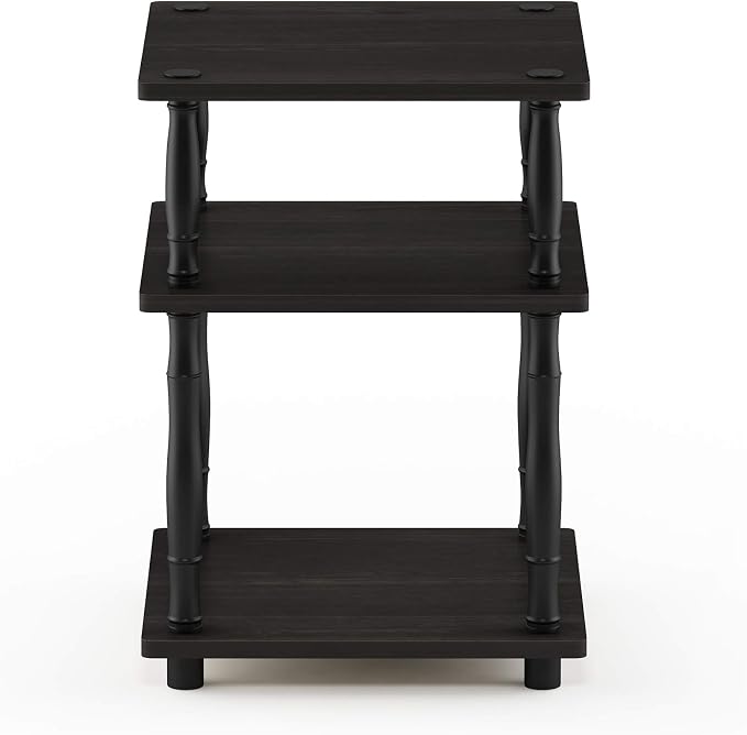 Furinno Turn-N-Tube Toolless 3-Tier Night Stand, Square Nightstand, Open Shelf Side Table, End Table, for Living Room, Bedroom, Espresso