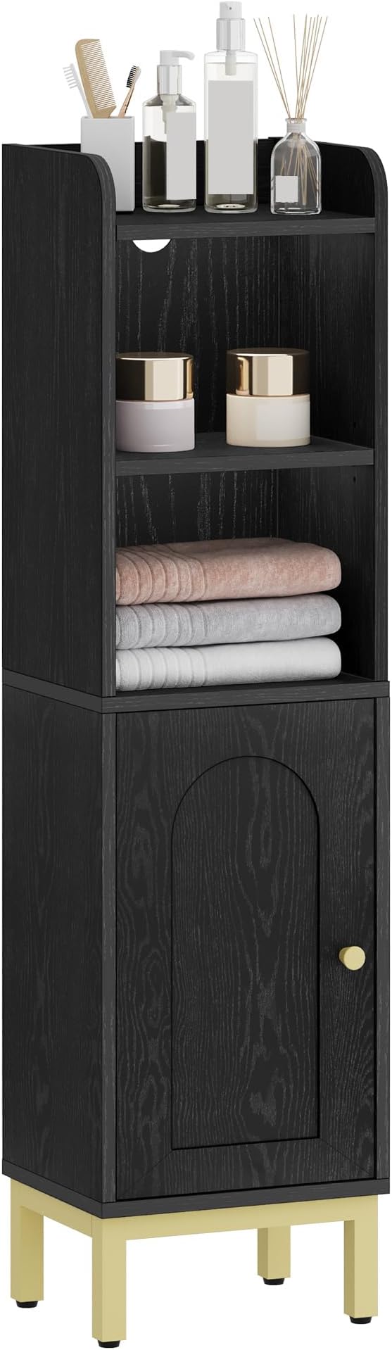 Hzuaneri Bathroom Storage Cabinet, Small Corner Floor Cabinet | Narrow Toilet Paper Holder, Bathroom Organizer with Adjustable Shelf, 2 Doors, for Small Spaces, Blsck BC38204GV1
