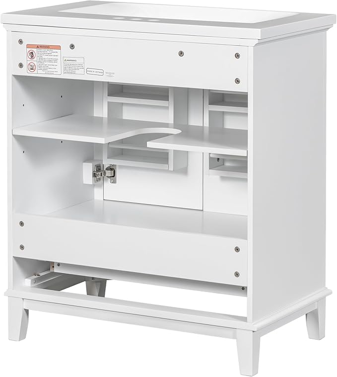 LUMISOL 30" Bathroom Vanity with Sink Set, Modern Single Bathroom Cabinet with Storage Doors and Drawer, Solid Wood Bathroom Vanity with Ceramic Sink, White