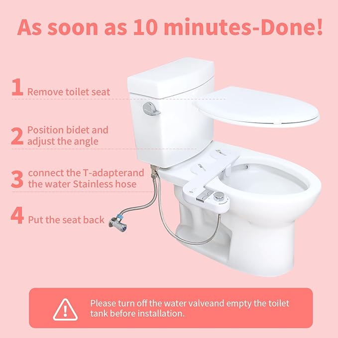 Bidet Attachment for Toilet,Dual Nozzle Bidet Toilet Seat,Non-Electric Ultra-Thin Bidets for Frontal & Rear Wash, Adjustable Water Pressure,Fresh Water Bidet, Easy Installation,White