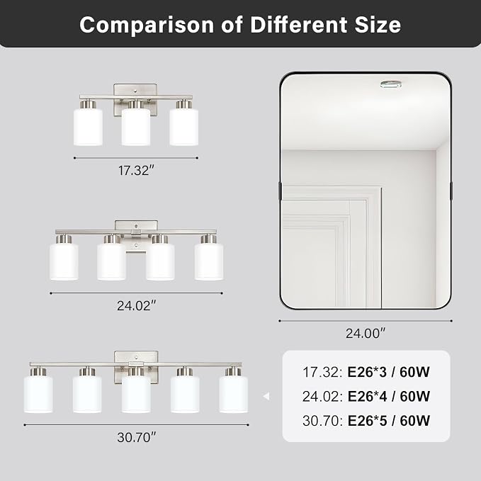 FonmYim Brushed Nickel Bathroom Light Fixtures Vanity Lights Over Mirror | Modern 4-Light lighting fixtures for bathroom with Milky White Frosted Glass Shades, E26 Socket (Bulbs Not Included)