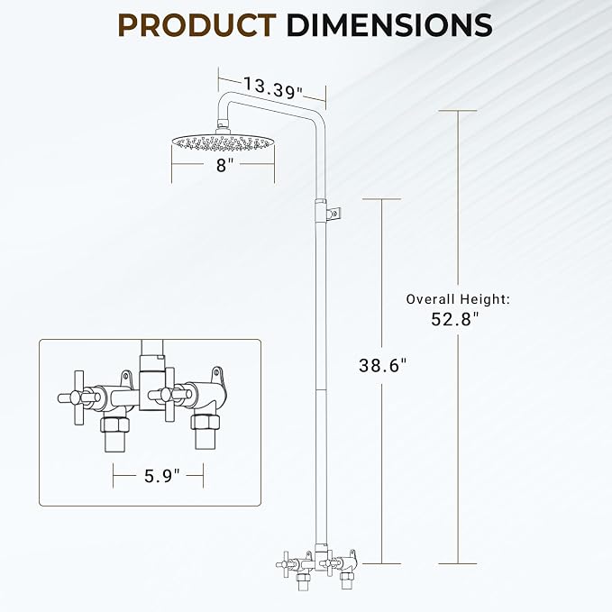 316 Marine-Grade Stainless Steel Wall-Mount Outdoor Shower Kit | SUS 316 Stainless Steel, Easy Install, Height Adjustable, Exposed Wall-Mount, for Beach, Coastal & Backyard Homes
