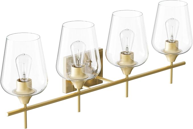 VONLUCE 4 Light Bathroom Vanity Light Fixture,Brushed Gold | Wine Glass Shades, E26 Sockets, Easy to install, Vanity Lights for Bathroom Bedroom Hallway Living Room