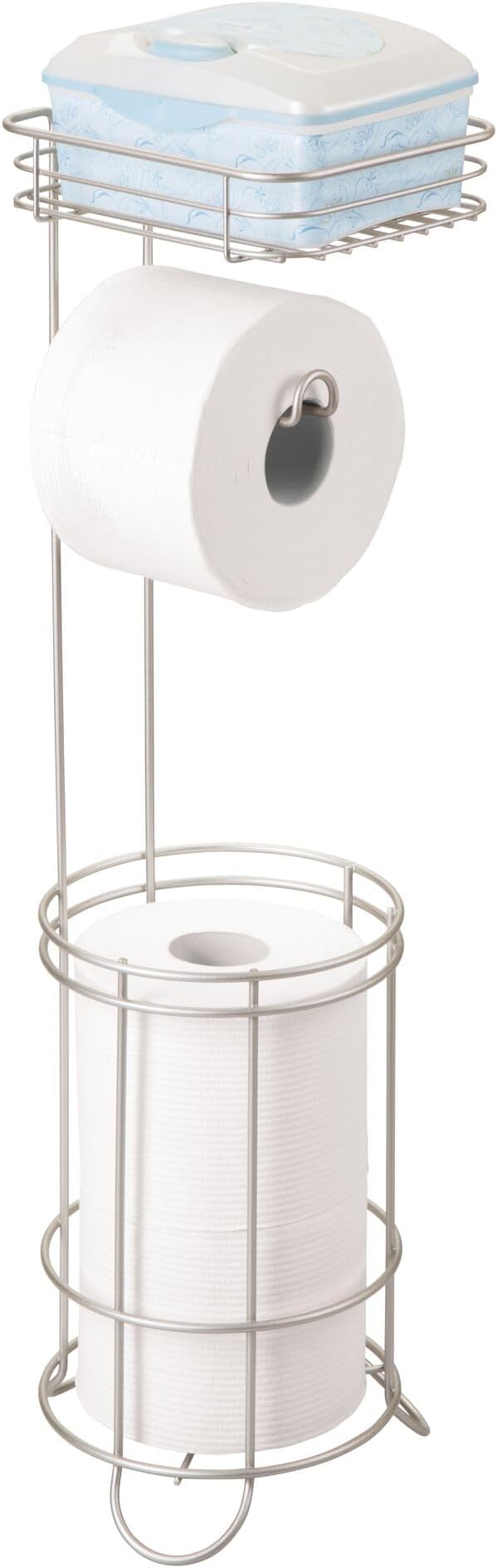 iDesign Weston Toilet Paper Holder Stand with Shelf, Satin