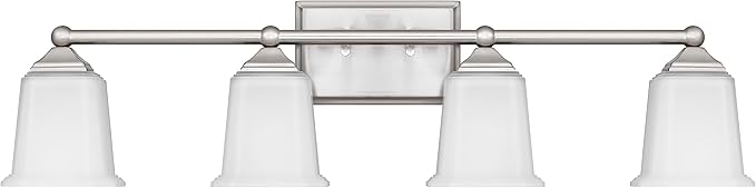 Nox Vintage 4-Light Vanity Light Modern Wall Sconce Lighting Brushed Nickel with White Glass Shade for Bathroom, Hallway, Entryway, Kitchen, Mirror, Laundry Room