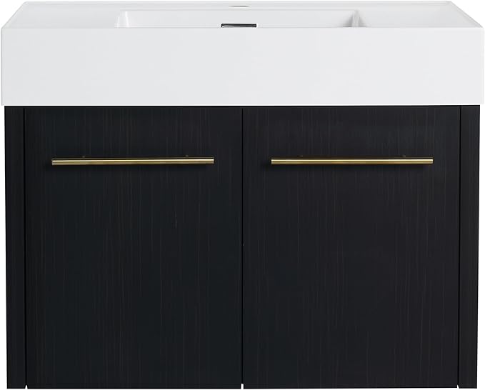 30 Inch Floating Bathroom Vanity,30" Bathroom Vanity with Sink,Modern Single Sink Bathroom Vanity Combo,Black Wall Mounted Cabinet Set