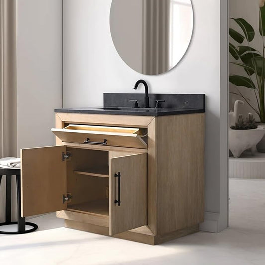 Vanity Art 36 inch Bathroom Vanity with Sink, Vanity Cabinet with Doors and Removable Shelf, Modern Wood Cabinet with White Marble Top, Solid Wood Frame, Ceramic Sink VA70-36-LW-B